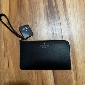 Kate Spade Black Zip Wristlet With Gold Accents